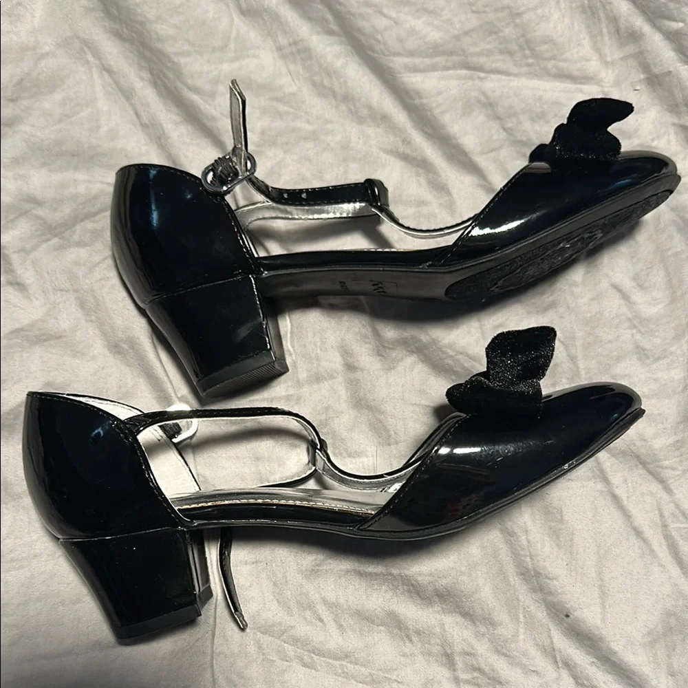 Girls Nina Black Patent Leather Bow Dress Heels Mary Jane Shoes Size 2